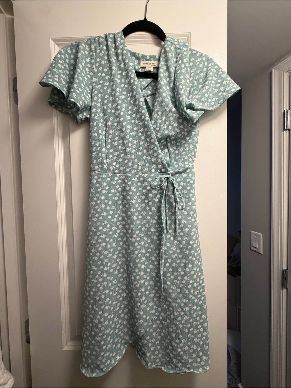 Monteau Mint Green Floral Mini Wrap Dress